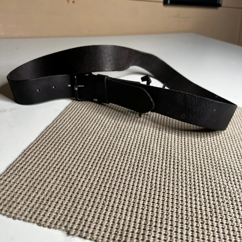 AllSaints Mens Leather Belt Size 40 Dark Brown Black Hardware Rugged Minimalist